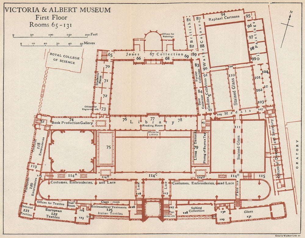 VICTORIA & ALBERT MUSEUM. First floor vintage plan. South Kensington 1935 map