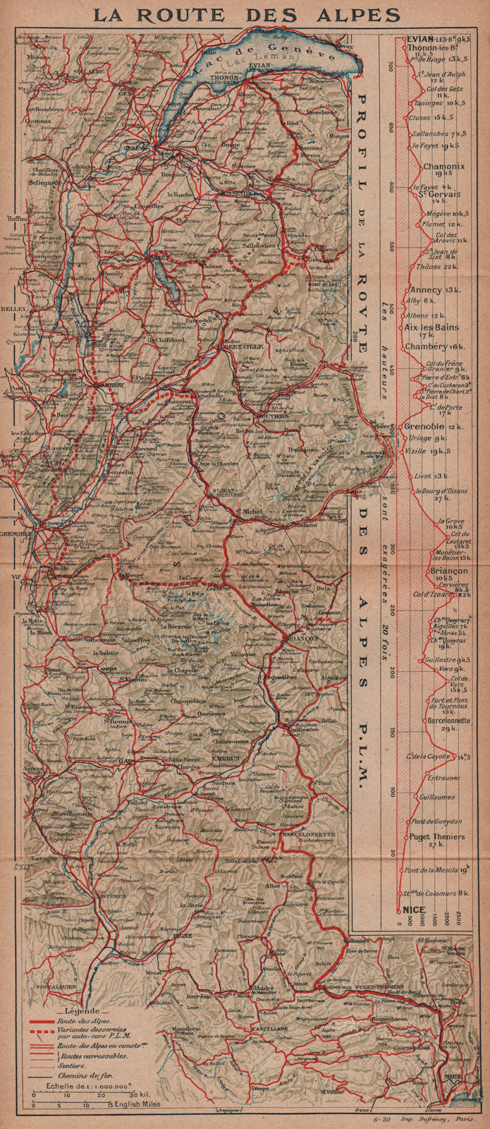 LA ROUTE DES GRANDES ALPES. Vintage map plan. French Alps 1920 old antique