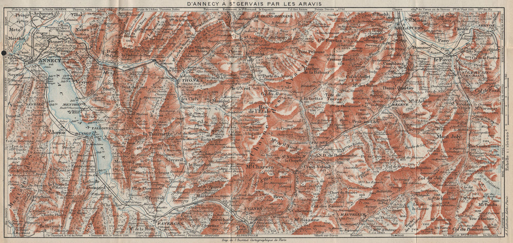 ANNECY LES ARAVIS ST-GERVAIS. La Clusaz Megève St Gervais. Savoie 1920 old map