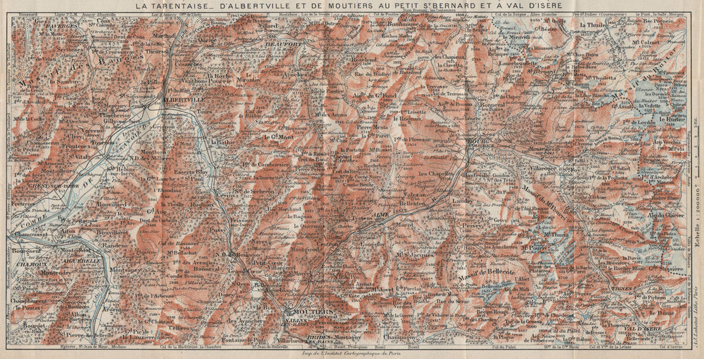 TARENTAISE. Albertville Moutiers Val d'Isère Bourg St Maurice Tignes 1920 map