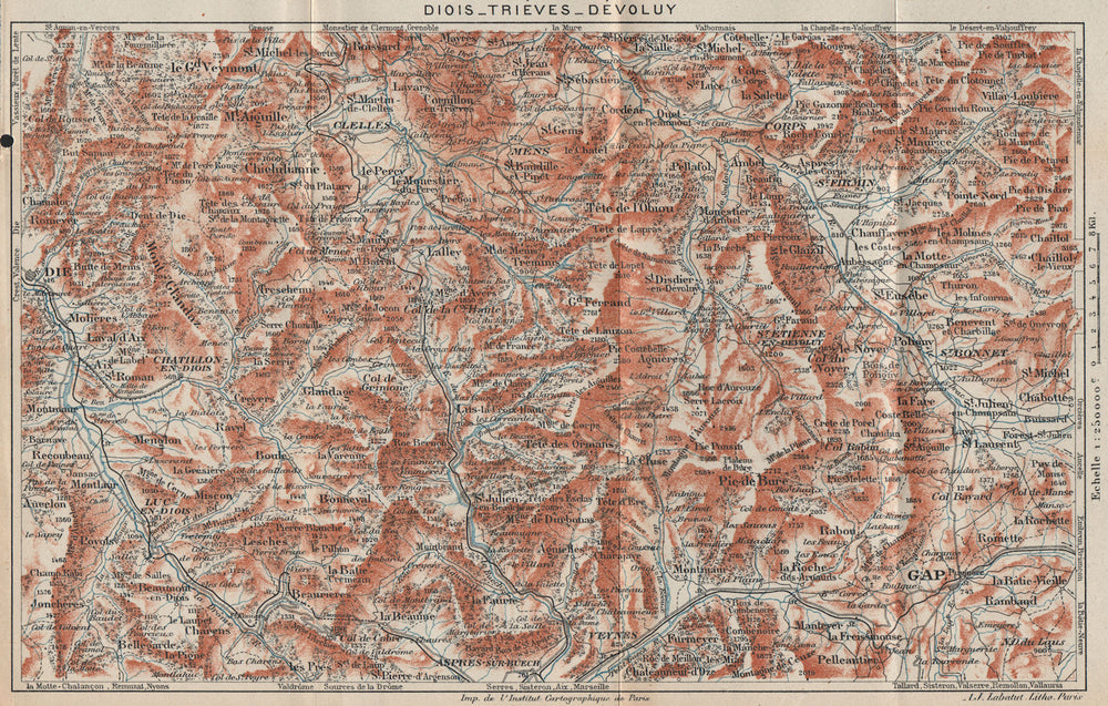DIOIS-TRIÈVES-DÉVOLUY. Die Gap. Vintage map plan. French Alps 1920 old