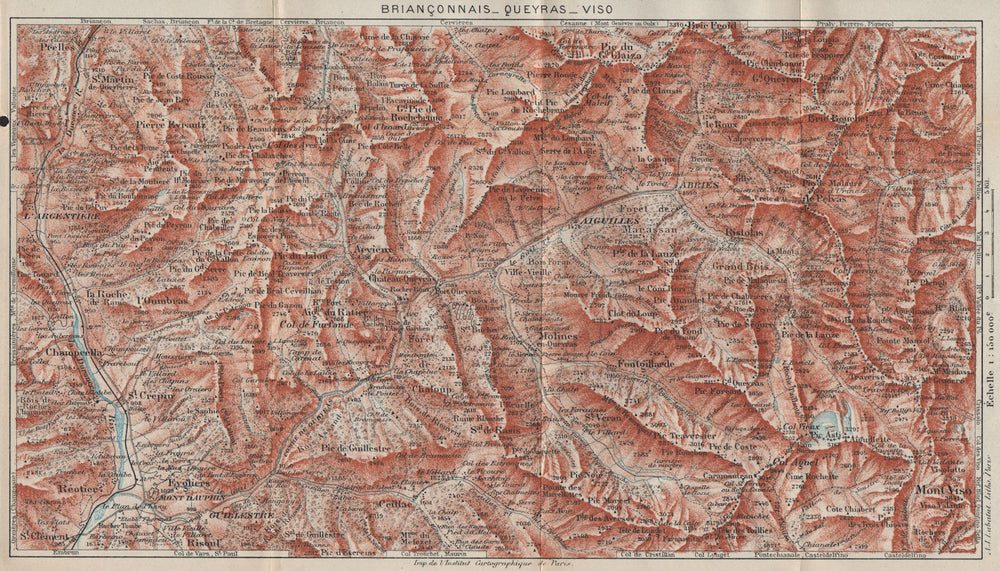 BRIANÇONNAIS QUEYRAS MONT-VISO. Vintage map plan. Écrins. Hautes-Alpes 1920