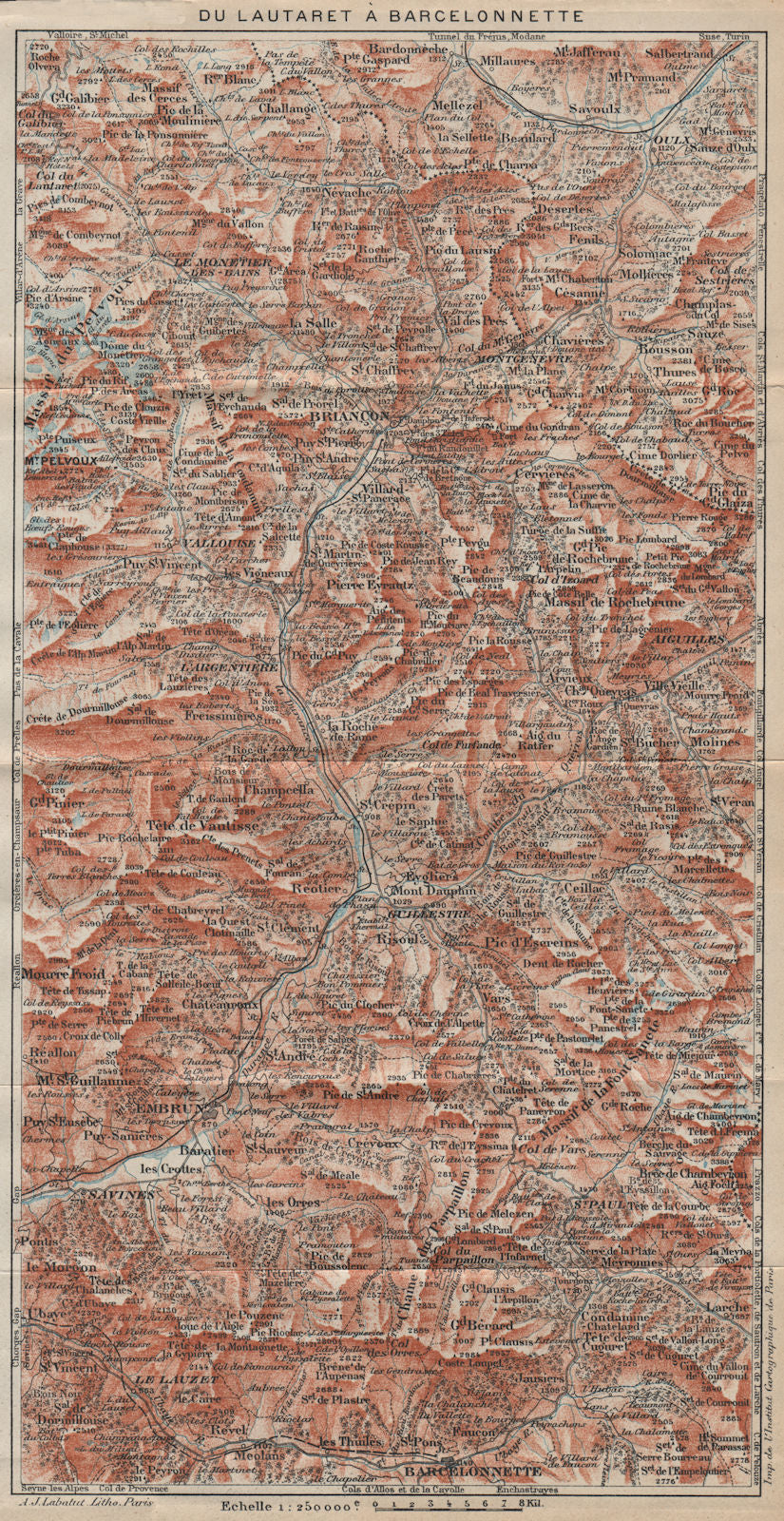 LAUTARET-BARCELONNETTE. Sauze d'Oulx Montgenèvre Briançon. Hautes-Alpes 1920 map