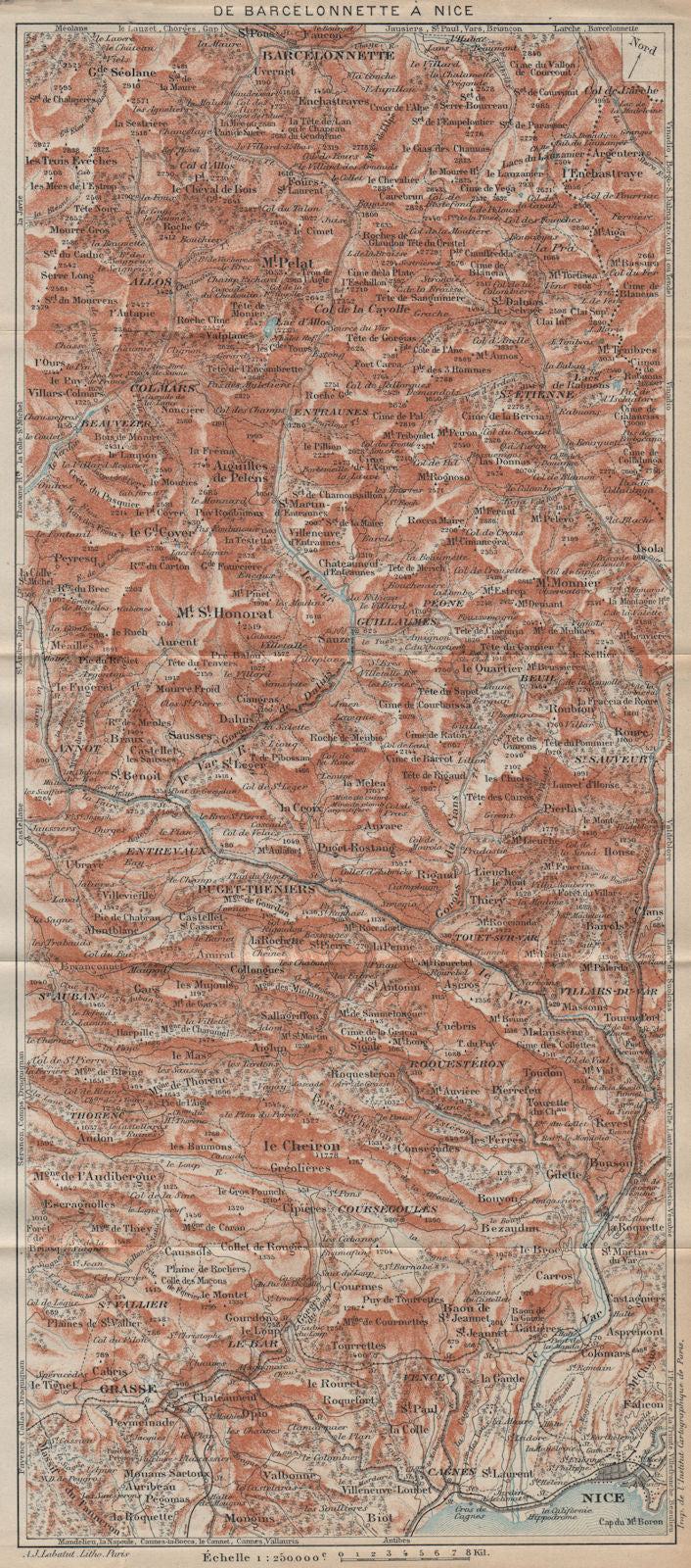 BARCELONNETTE-NICE.Isola Allos Auron.Alpes-De-Haute-Provence/Maritimes 1920 map