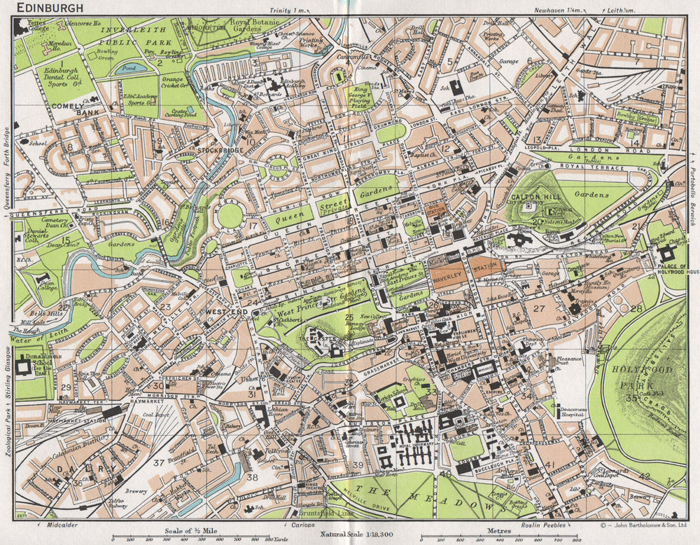 EDINBURGH. Vintage town city map plan. Scotland 1967 old vintage chart