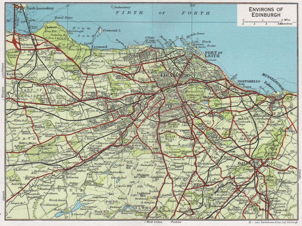 ENVIRONS OF EDINBURGH. Vintage map plan. Leith Dalkeith Scotland 1967 old
