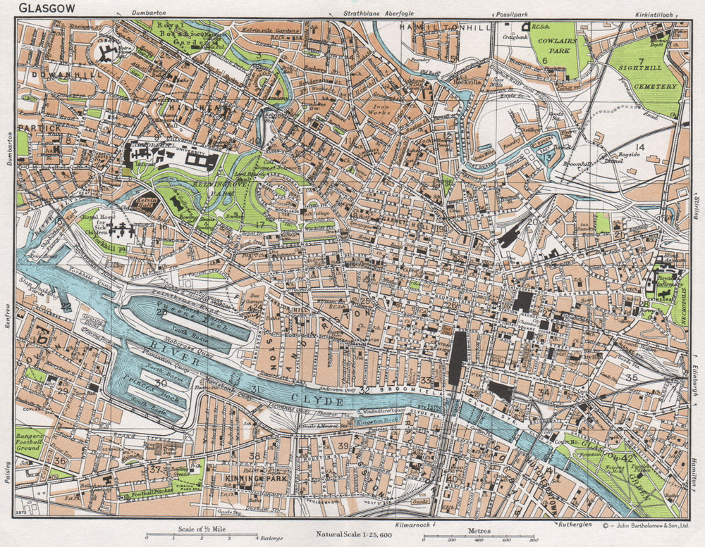 GLASGOW. Vintage town city map plan. Scotland 1967 old vintage chart