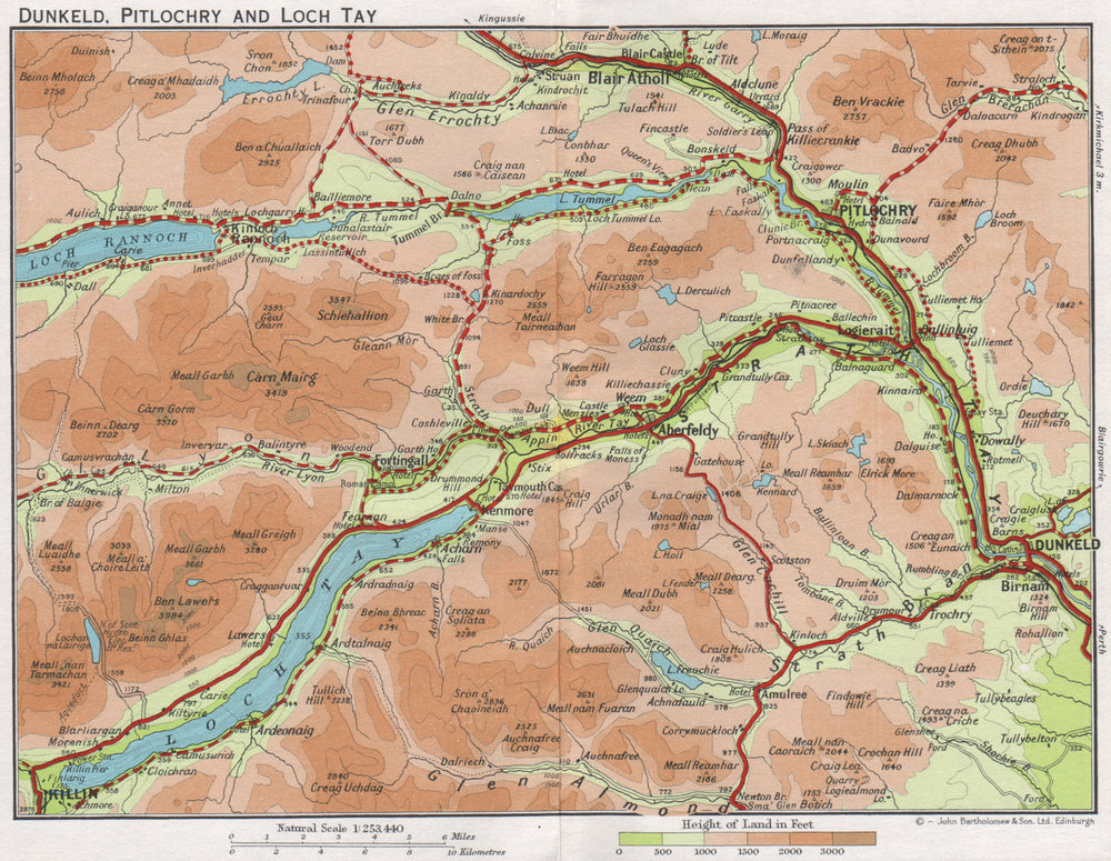DUNKELD PITLOCHRY & LOCH TAY. Vintage map plan. Scotland. Perthshire 1967