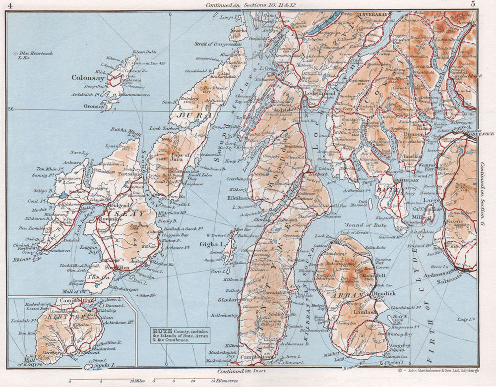 ARGYLL & BUTE. Kintyre Islay Jura Arran Colonsay. Vintage map. Scotland 1967