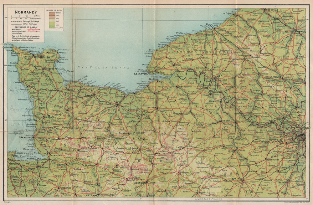 NORMANDY. Vintage map plan. Roads. Normandie. France 1925 old vintage