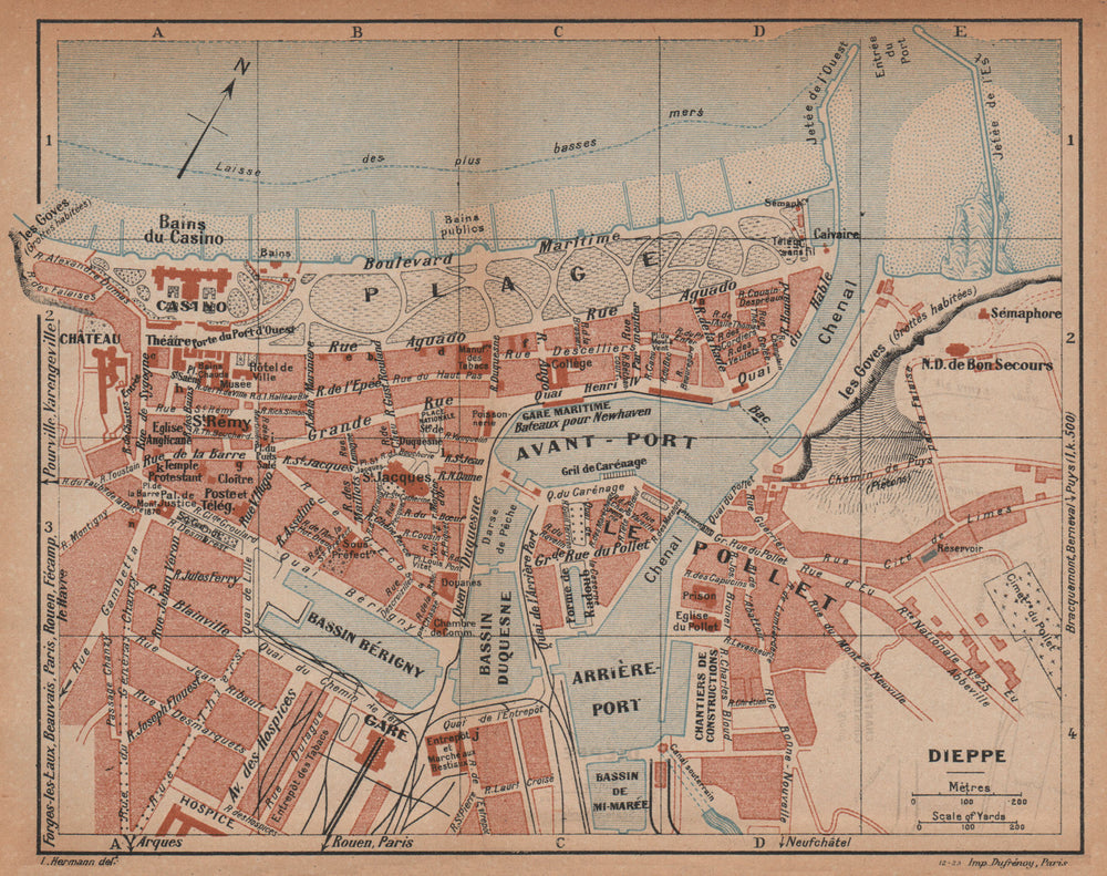 DIEPPE. Vintage town city map plan. Seine-Maritime 1925 old vintage chart