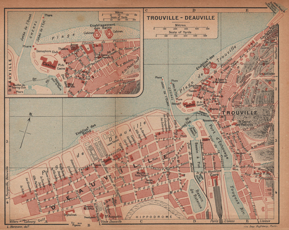 TROUVILLE-DEAUVILLE. Vintage town city map plan. Calvados 1925 old vintage