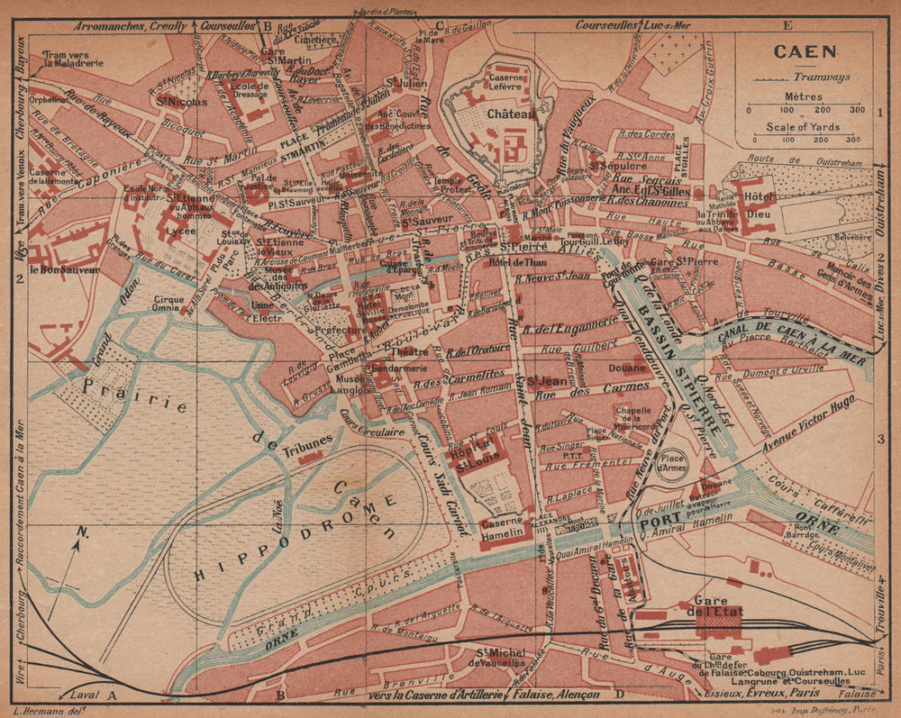 CAEN. Vintage town city map plan. Calvados 1925 old vintage chart