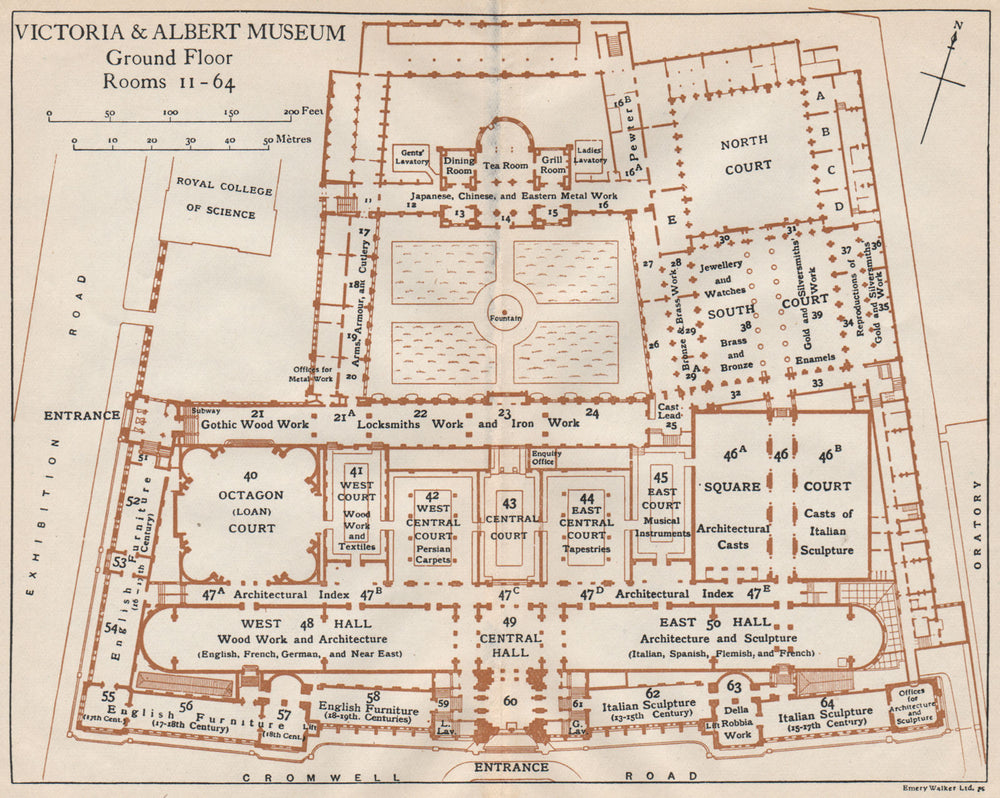VICTORIA & ALBERT MUSEUM. Ground floor vintage plan. South Kensington 1922 map