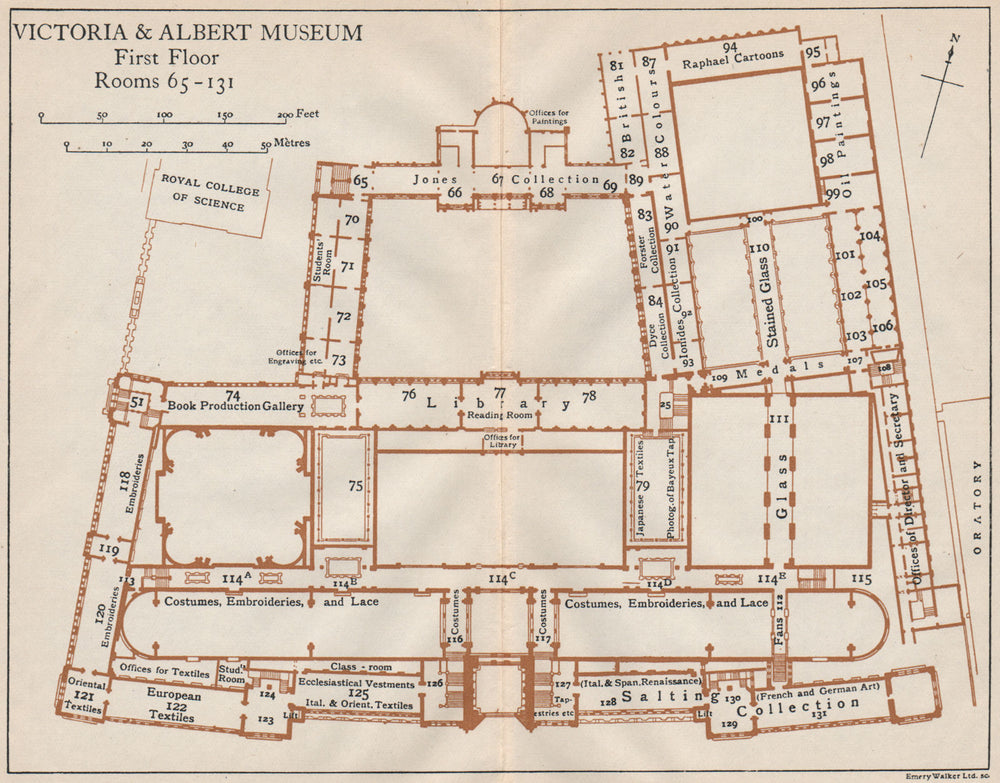 VICTORIA & ALBERT MUSEUM. First floor vintage plan. South Kensington 1922 map