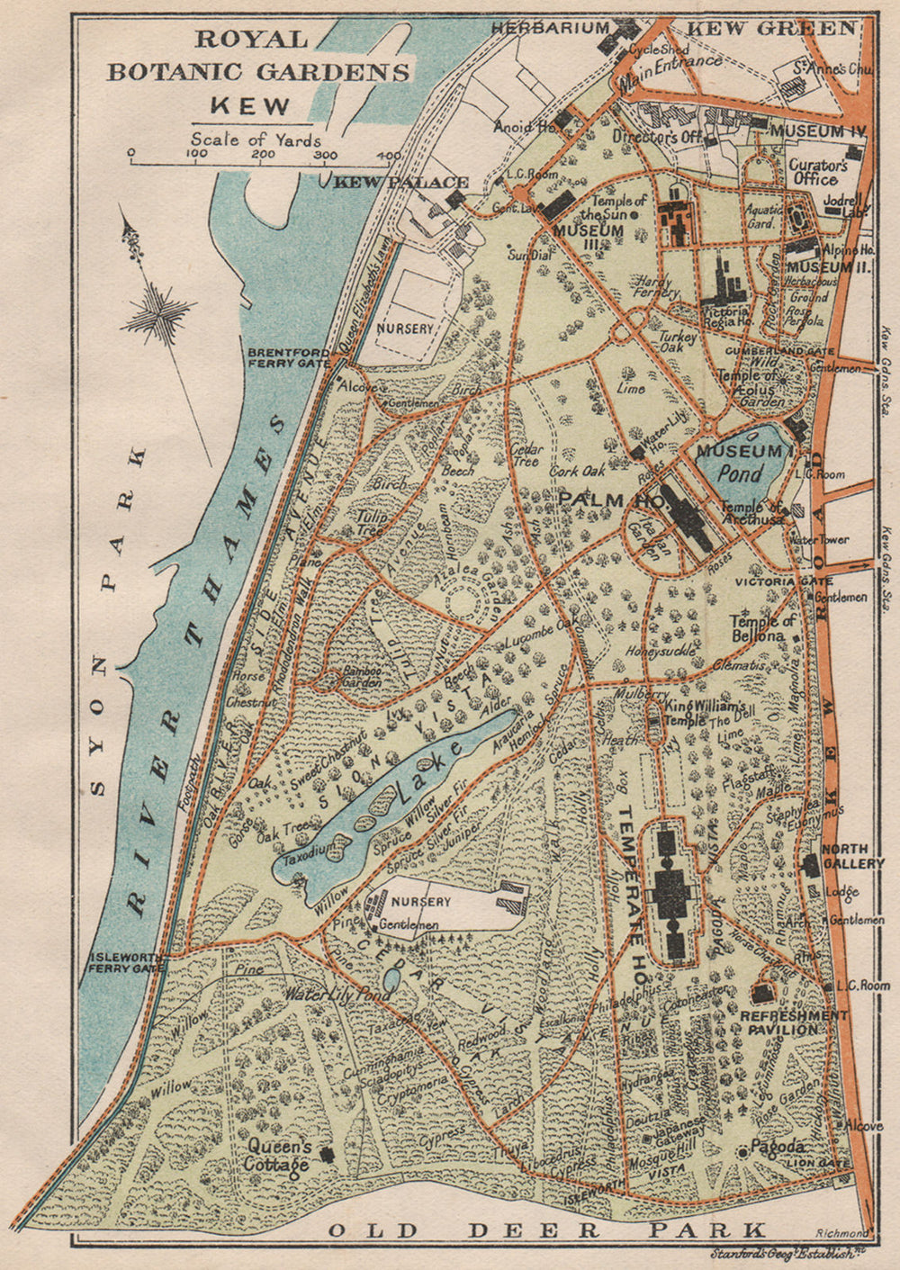 ROYAL BOTANIC GARDENS KEW. Vintage map plan. London 1922 old antique chart