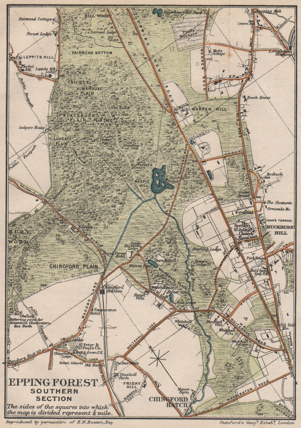 EPPING FOREST SOUTH. Chingford Hatch. Buckhurst Hill. Vintage map. Essex 1922