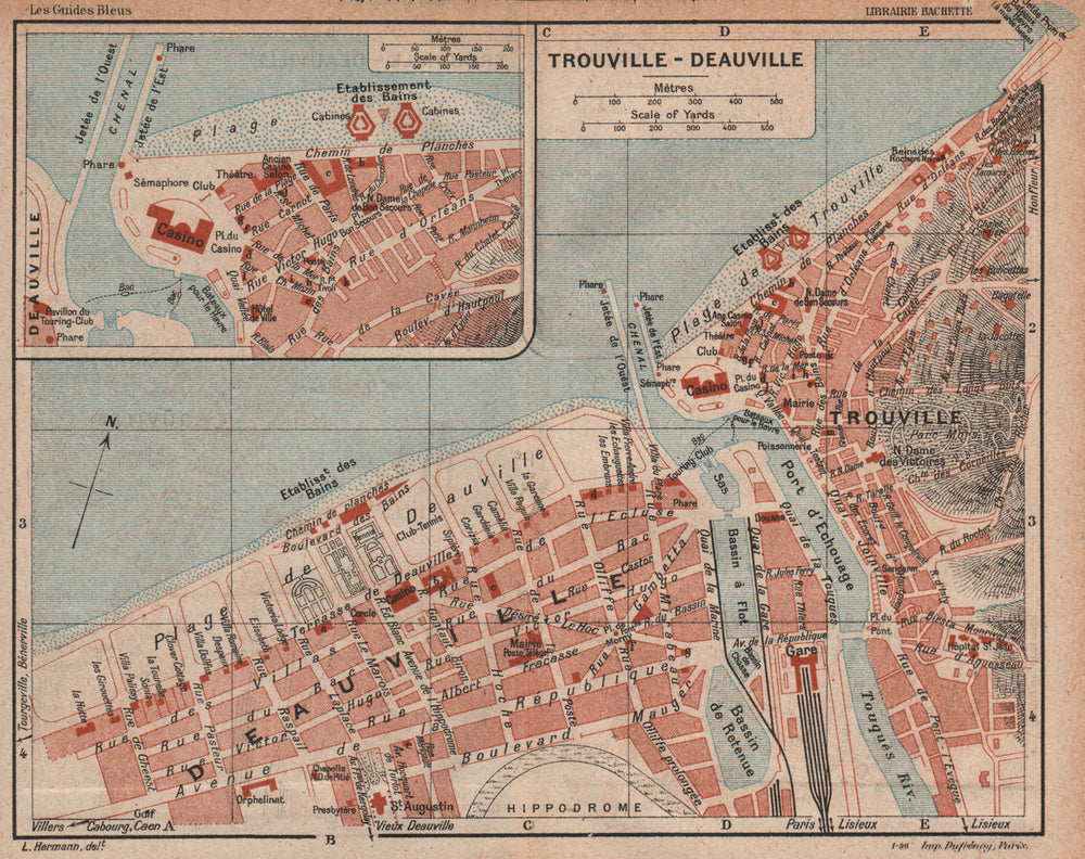 TROUVILLE-DEAUVILLE. Vintage town city map plan. Casino. Calvados 1926 old