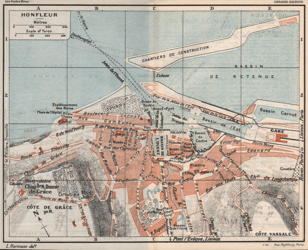 HONFLEUR. Vintage town city map plan. Calvados 1926 old vintage chart