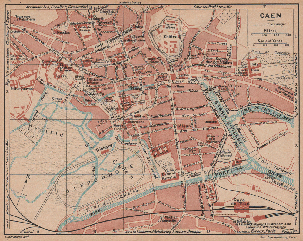 CAEN. Vintage town city map plan. Calvados 1926 old vintage chart