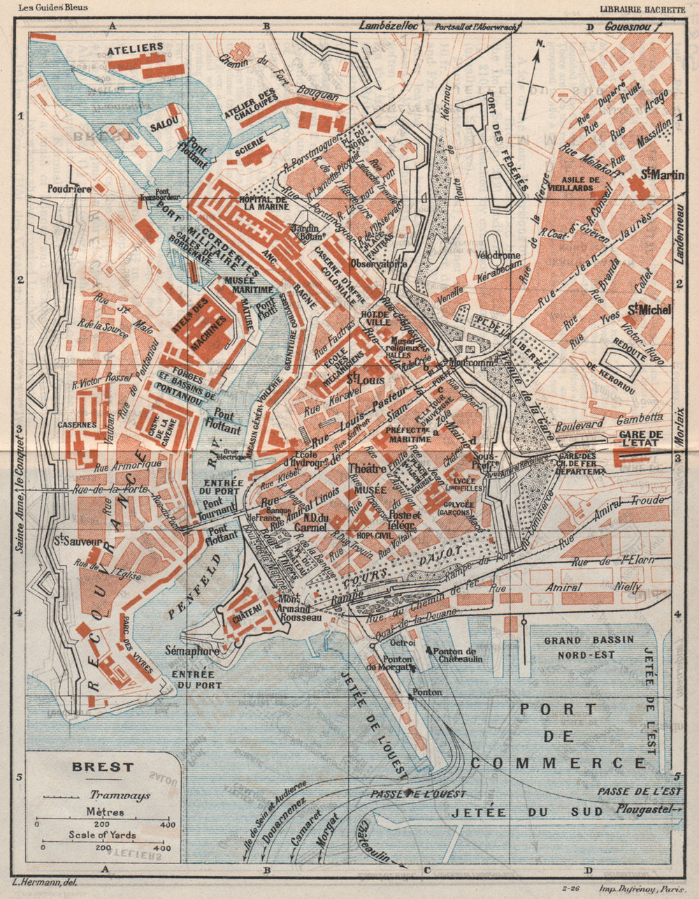 BREST. Vintage town city map plan. Finistère 1926 old vintage chart