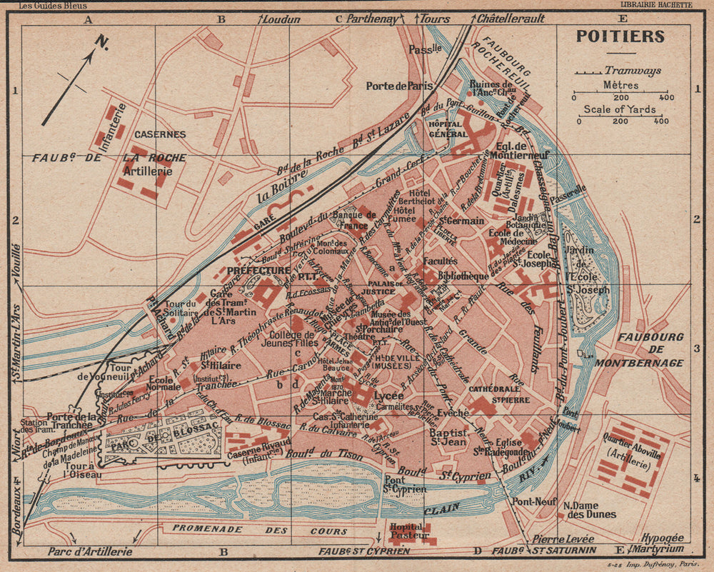 POITIERS. Vintage town city map plan. Vienne 1926 old vintage chart
