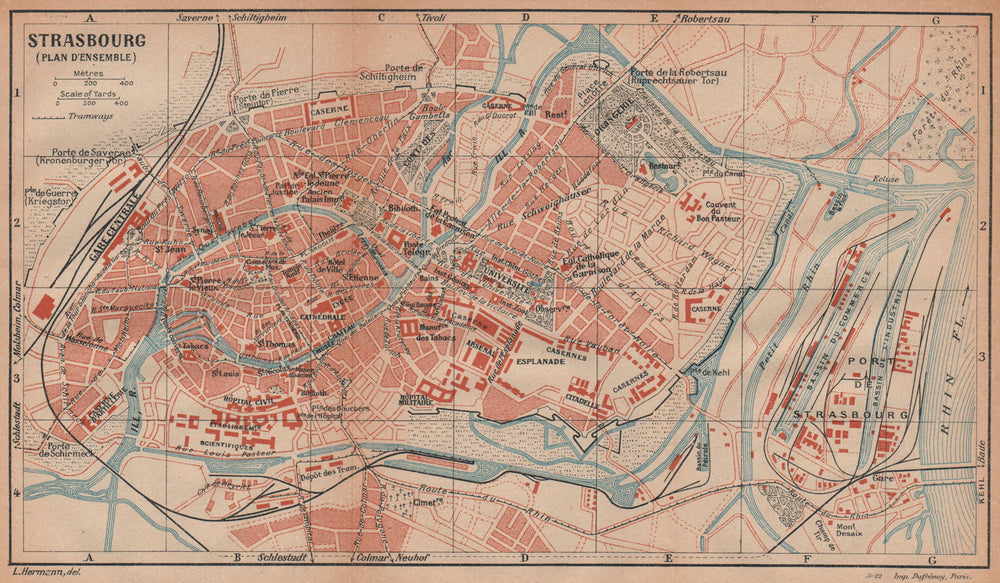 STRASBOURG. plan carte d'ensemble. Vintage town city ville map. Bas-Rhin 1922