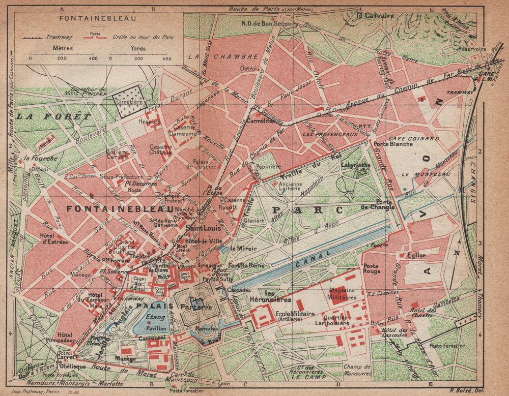 FONTAINEBLEAU. Vintage town city map plan. Palace Palais. Seine-et-Marne 1922