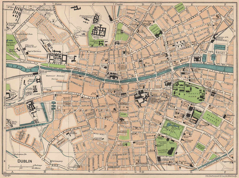 DUBLIN. Vintage town city map plan. Ireland 1949 old vintage chart