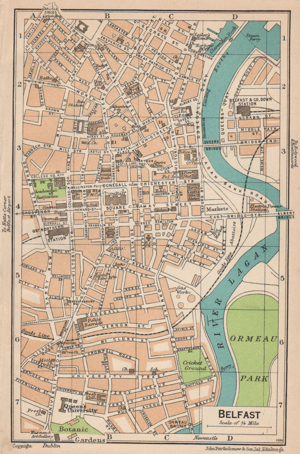 BELFAST. Vintage town city map plan. Ireland 1949 old vintage chart