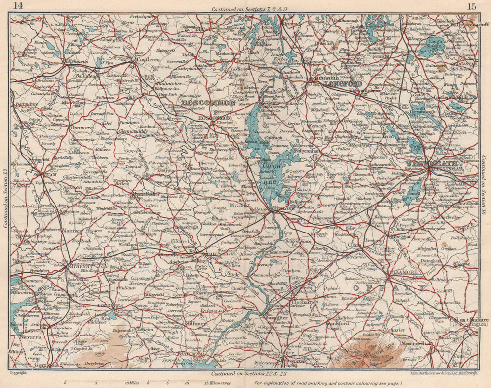 IRELAND MIDLANDS. Roscommon Longford Westmeath Offaly Galway. Vintage map 1949