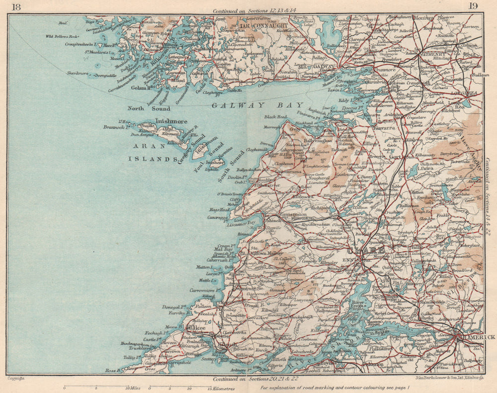 GALWAY BAY & SHANNON. Clare Limerick. Munster Connaught. Vintage map 1949