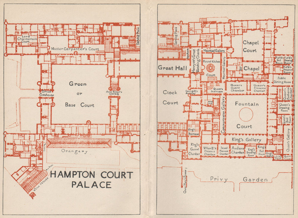 HAMPTON COURT PALACE. Vintage map plan. London 1947 old vintage chart