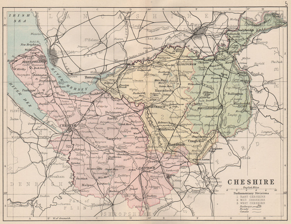CHESHIRE. Antique county map. Railways roads canals. Constituencies. PHILIP 1882