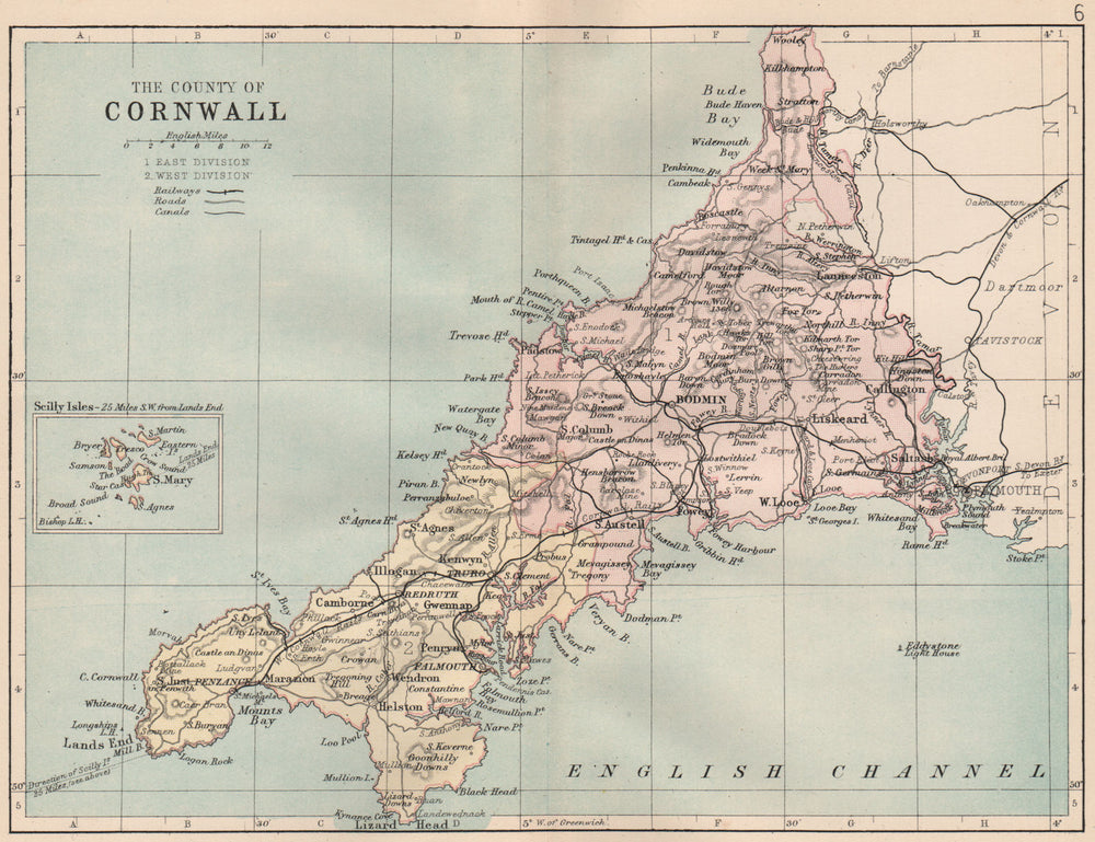 CORNWALL. Antique county map. Railways roads canals. Constituencies. PHILIP 1882