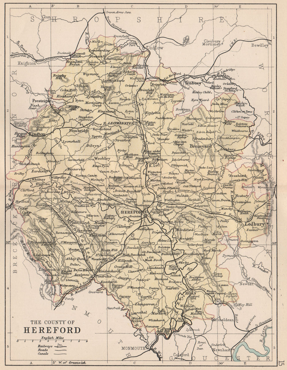 HEREFORDSHIRE. Antique county map. Railways roads canals. PHILIP 1882 old