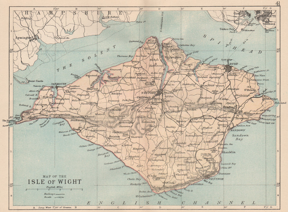ISLE OF WIGHT. Antique map. Railways roads. Constituencies. PHILIP 1882