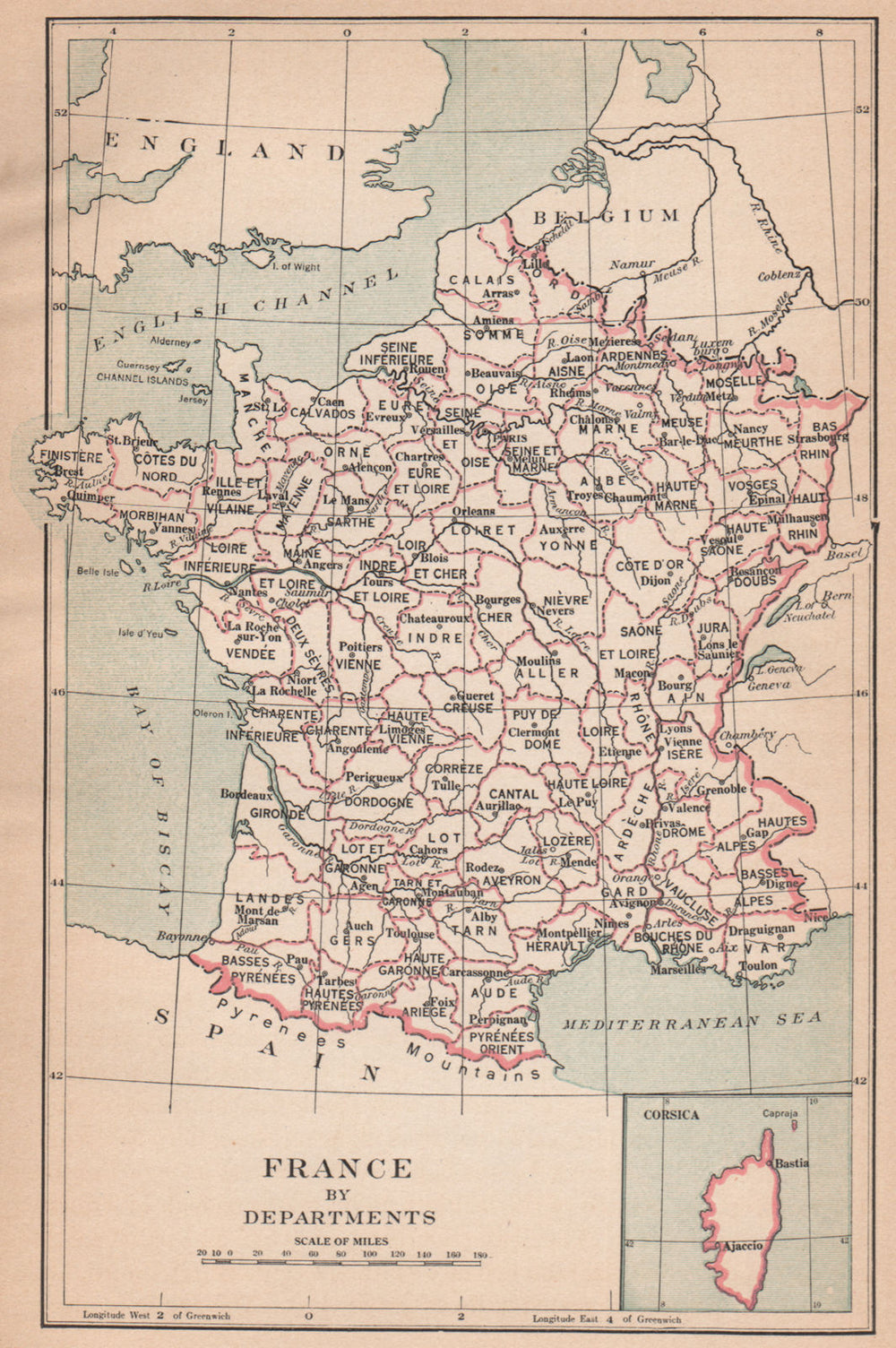 FRANCE FROM 1789. France by departments 1917 old antique map plan chart