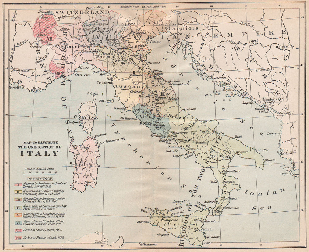 UNIFICATION OF ITALY. Acquisitions & annexations 1859-1870 1917 old map