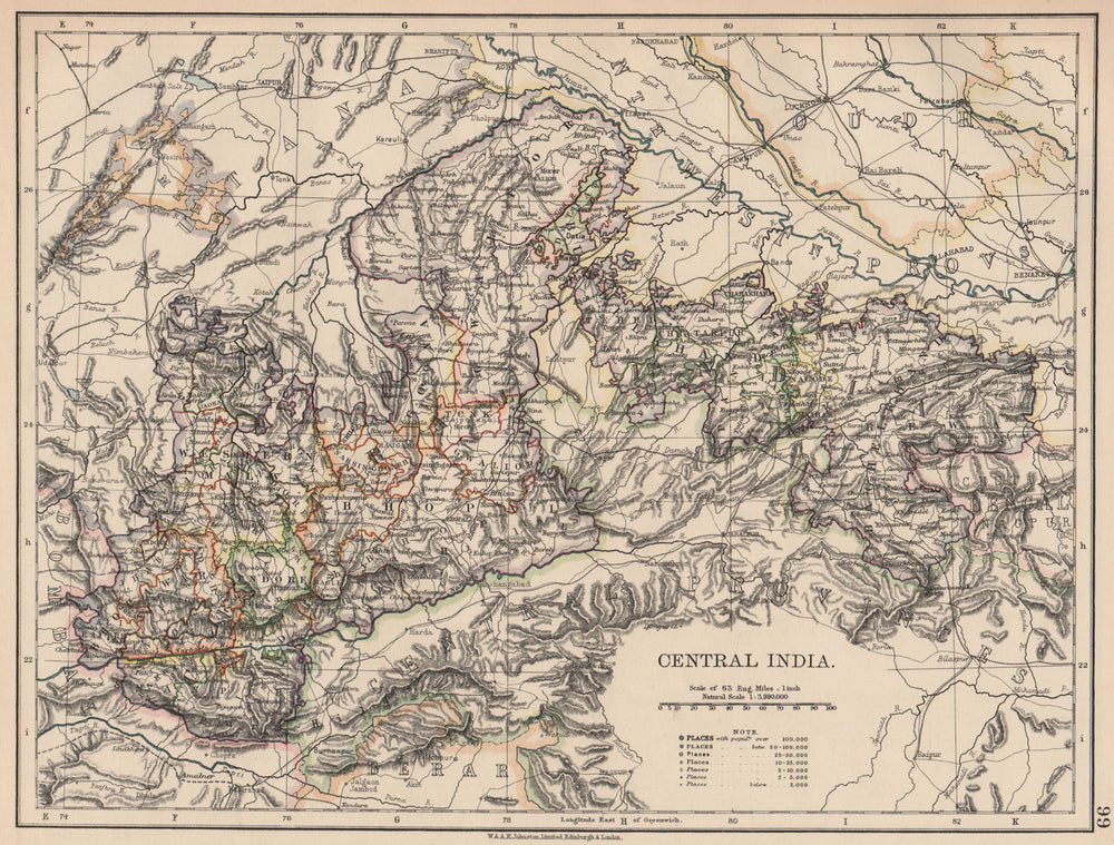 BRITISH INDIA.Central.Bhopal Malwa Indore Manipur Gwalior &c.Railways 1906 map