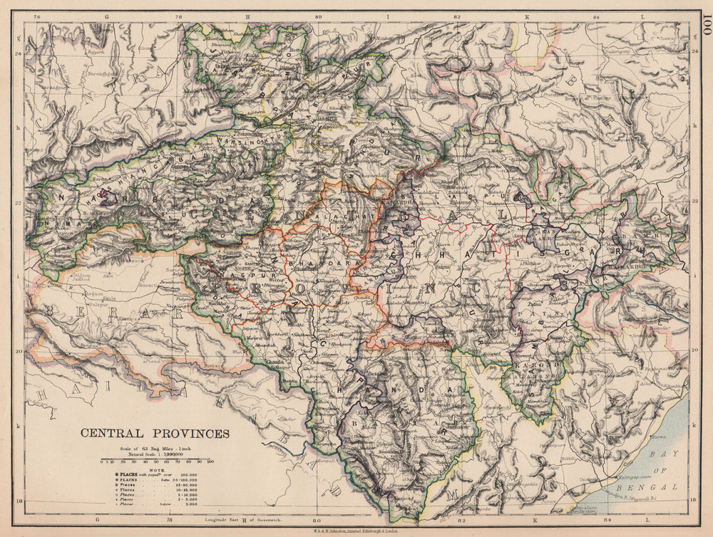 BRITISH INDIA. Central Provinces. Railways. JOHNSTON 1906 old antique map