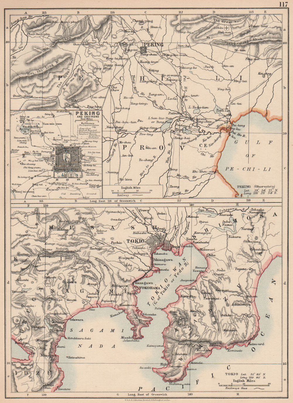 EAST ASIA. Peking Beijing and Tokyo Environs. JOHNSTON 1906 old antique map