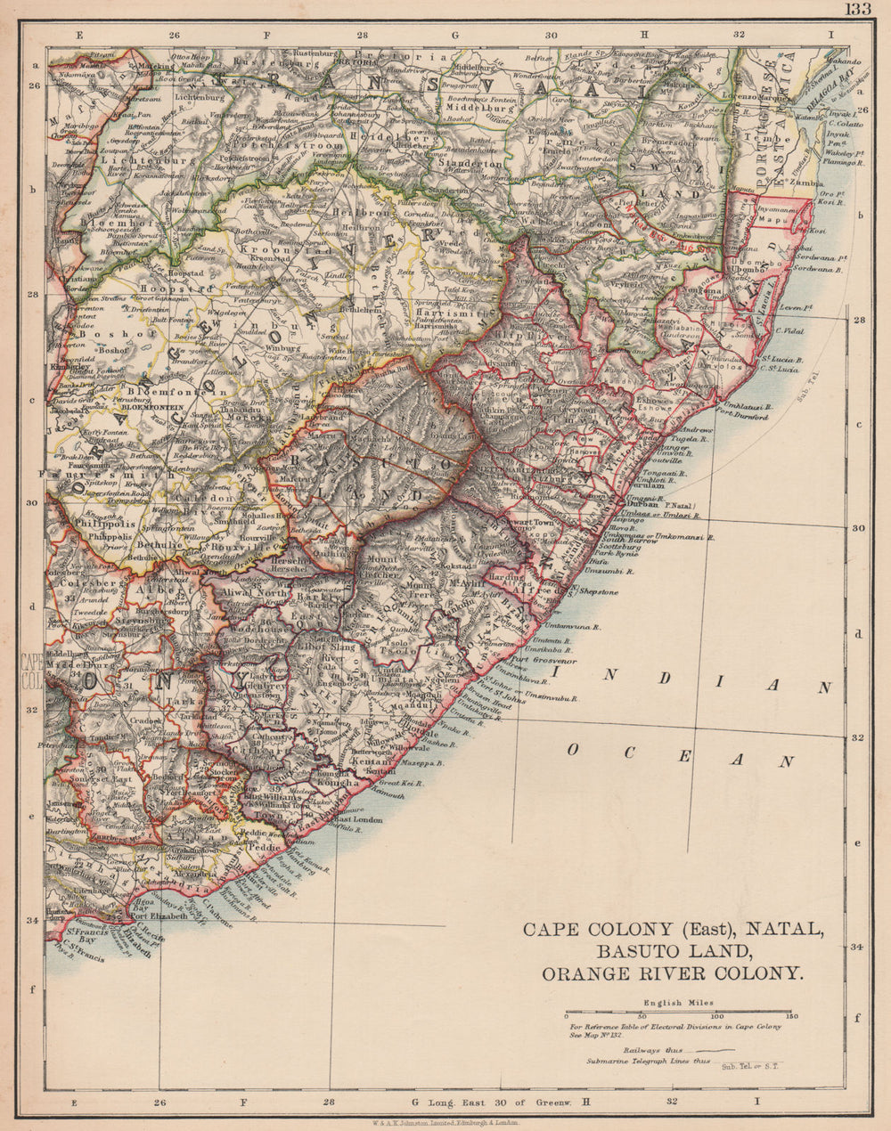 COLONIAL EASTERN CAPE. Cape Colony Natal Lesotho Orange River Colony 1906 map