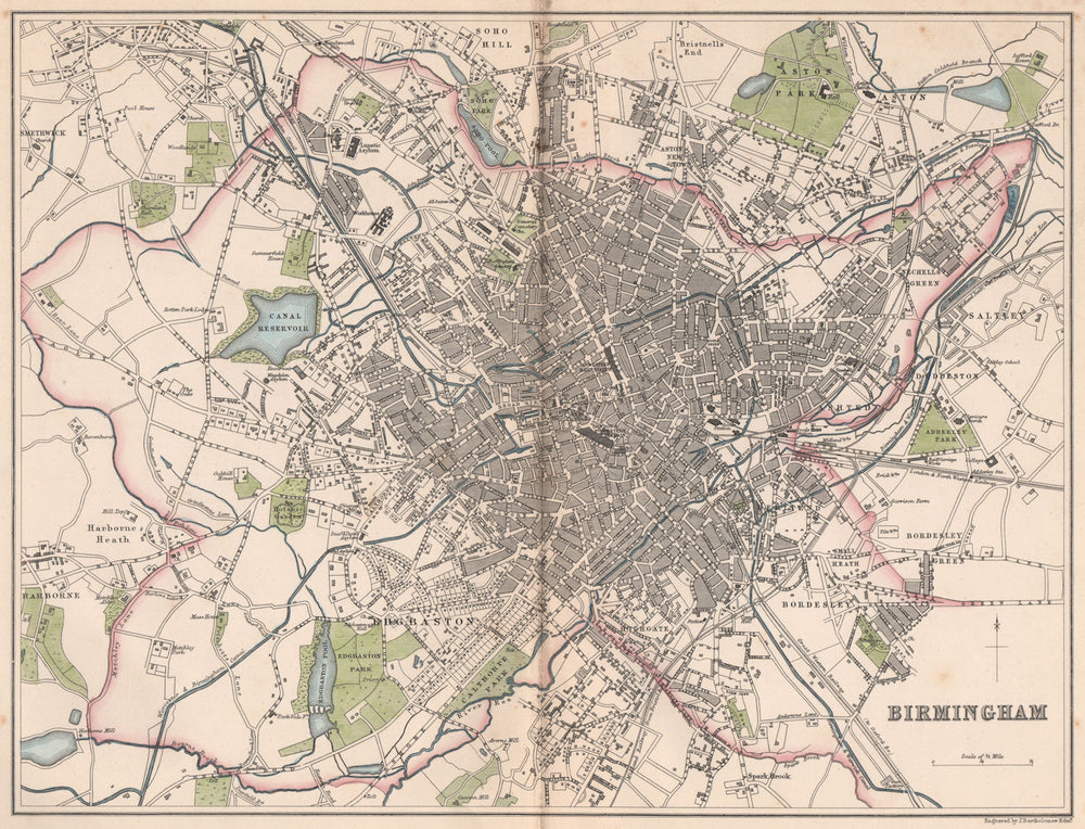 BIRMINGHAM. Antique town city plan. BARTHOLOMEW 1865 old map chart