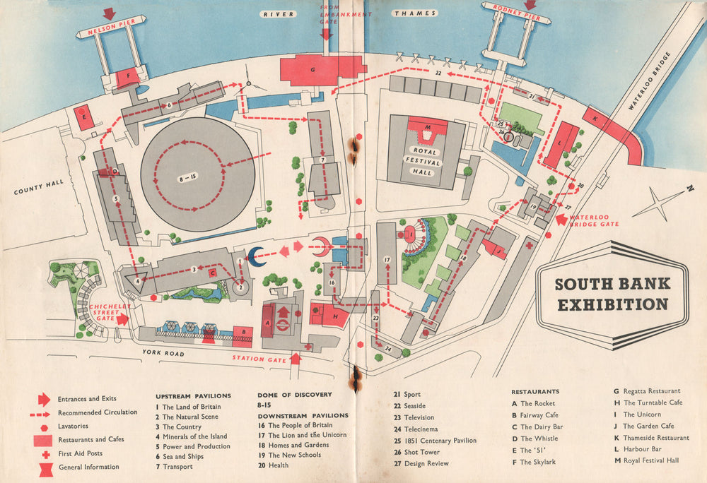 FESTIVAL OF BRITAIN. South Bank Exhibition. Tour plan 1951 old vintage map