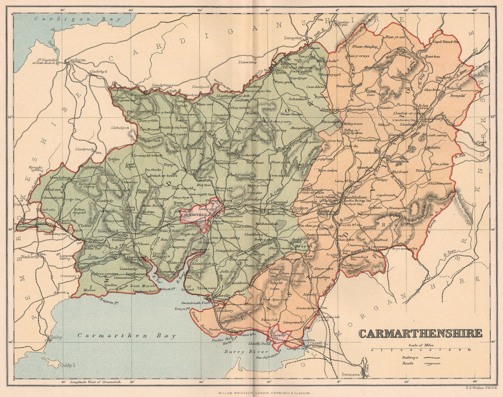 CARMARTHENSHIRE. Antique county map. Wales 1893 old plan chart