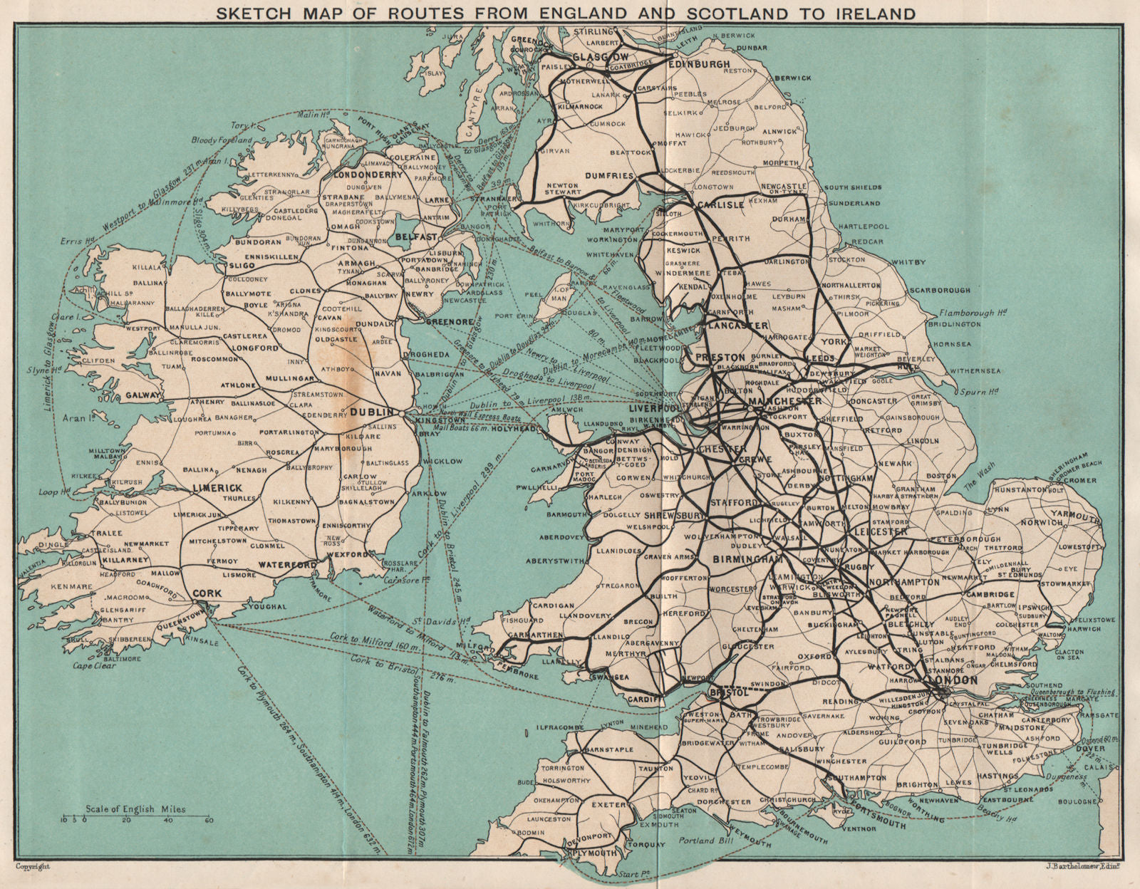 ROUTES TO IRELAND from England and Scotland. Railways Steamers/ferries