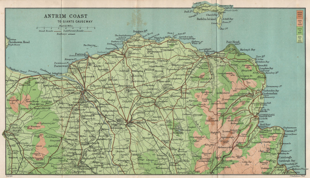 ANTRIM COAST. GIANTS CAUSEWAY. Ballycastle Coleraine Ballymoney Ulster 1902 map