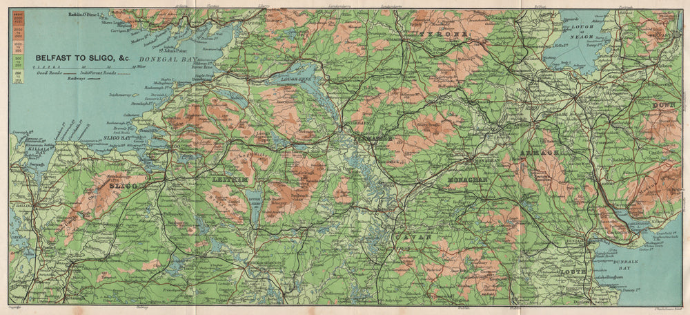 IRELAND. Belfast Sligo Leitrim Tyrone Armagh Monaghan Cavan Down 1902 old map