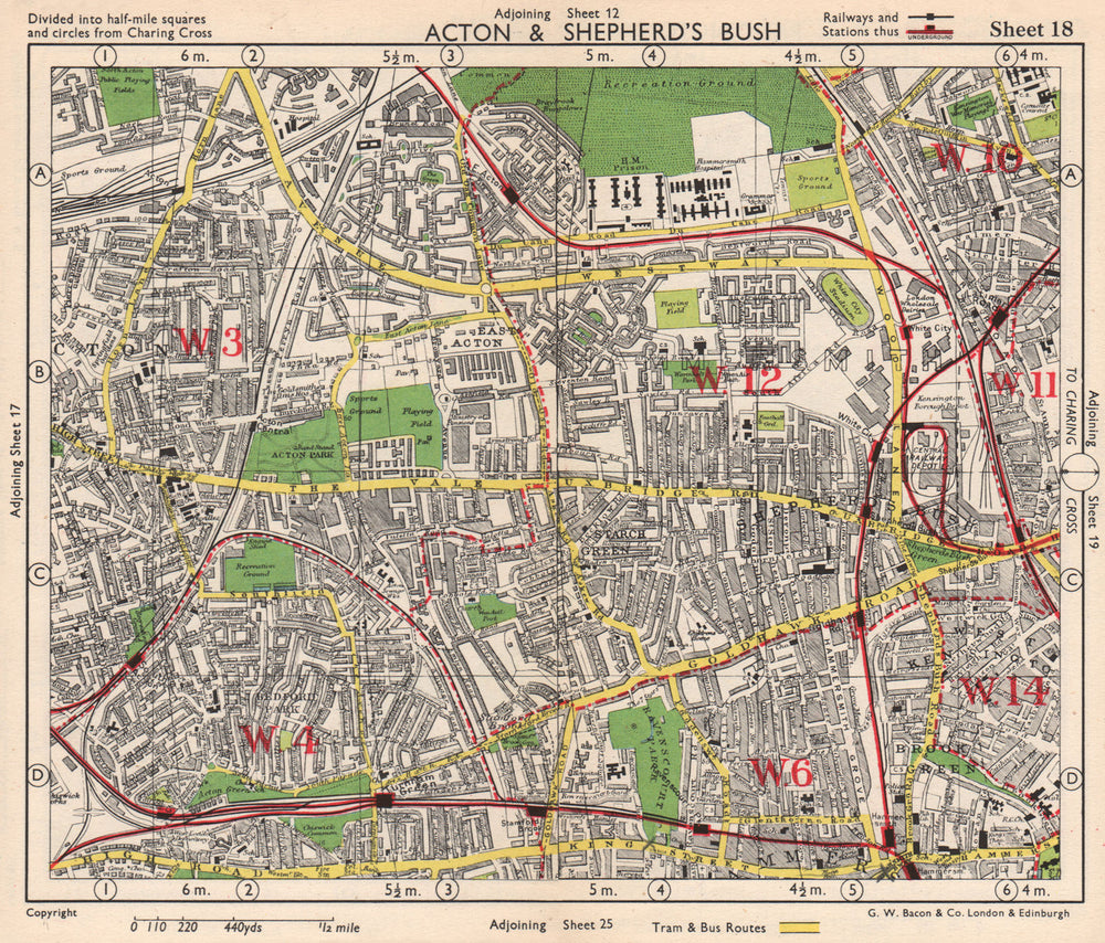 W LONDON. Acton Shepherd's Bush Brook Green West Kensington. BACON 1948 map